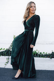 Serena Shimmer Velvet Wrap Dress | Forest | Baltic Born